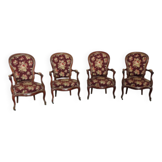 Ensemble de 4 fauteuils Louis Philippe, acajou blond, XIX°