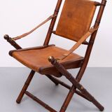 Campaign Cognac Leather Officers folding chair 1950s