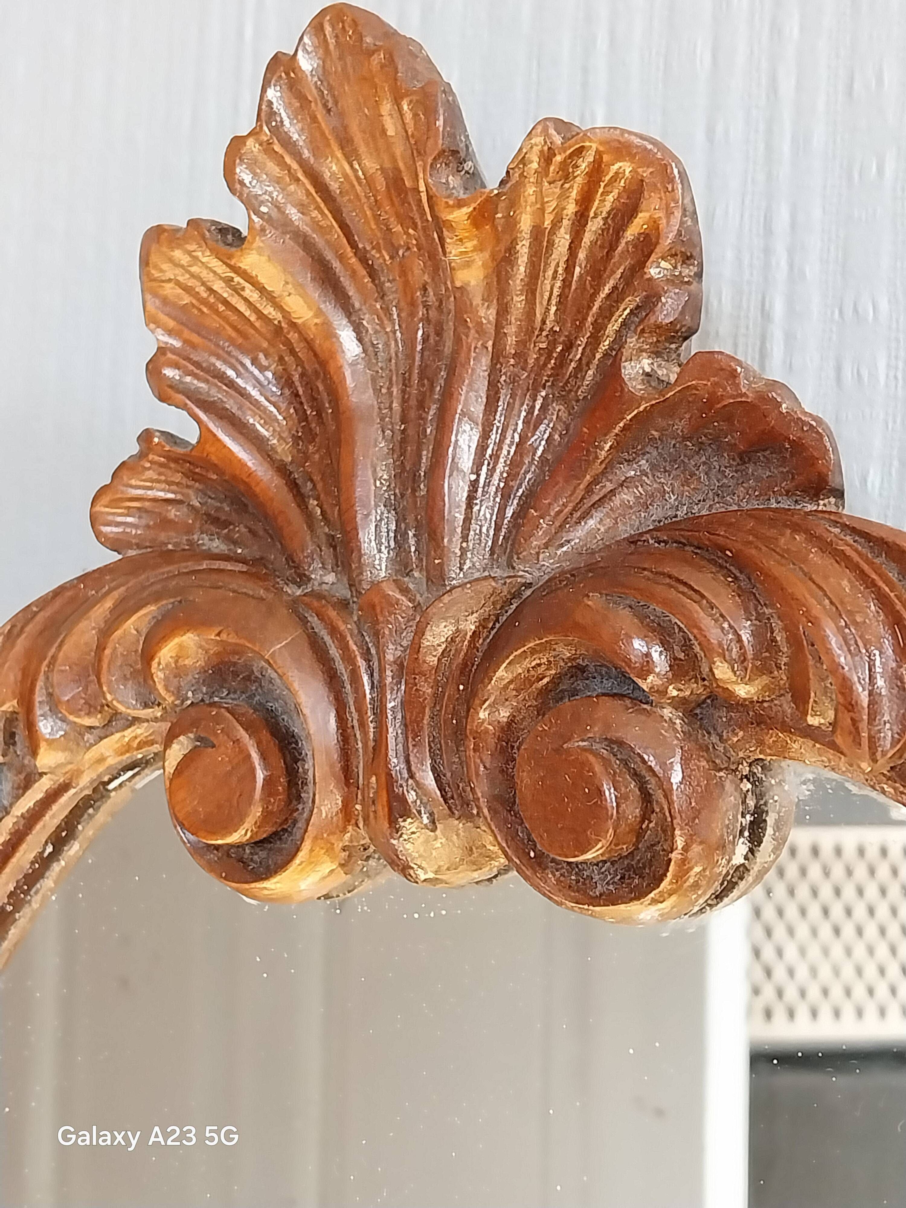 Louis XV style mirror, carved in polished solid wood. Shell pediment.