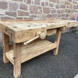 Industrial table carpenter's workbench in raw natural wood vintage bohemian