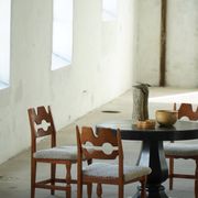 Set of 6 "Razorblade" chairs by Henning Kjærnulf in Oak and Lambswool, 1960s