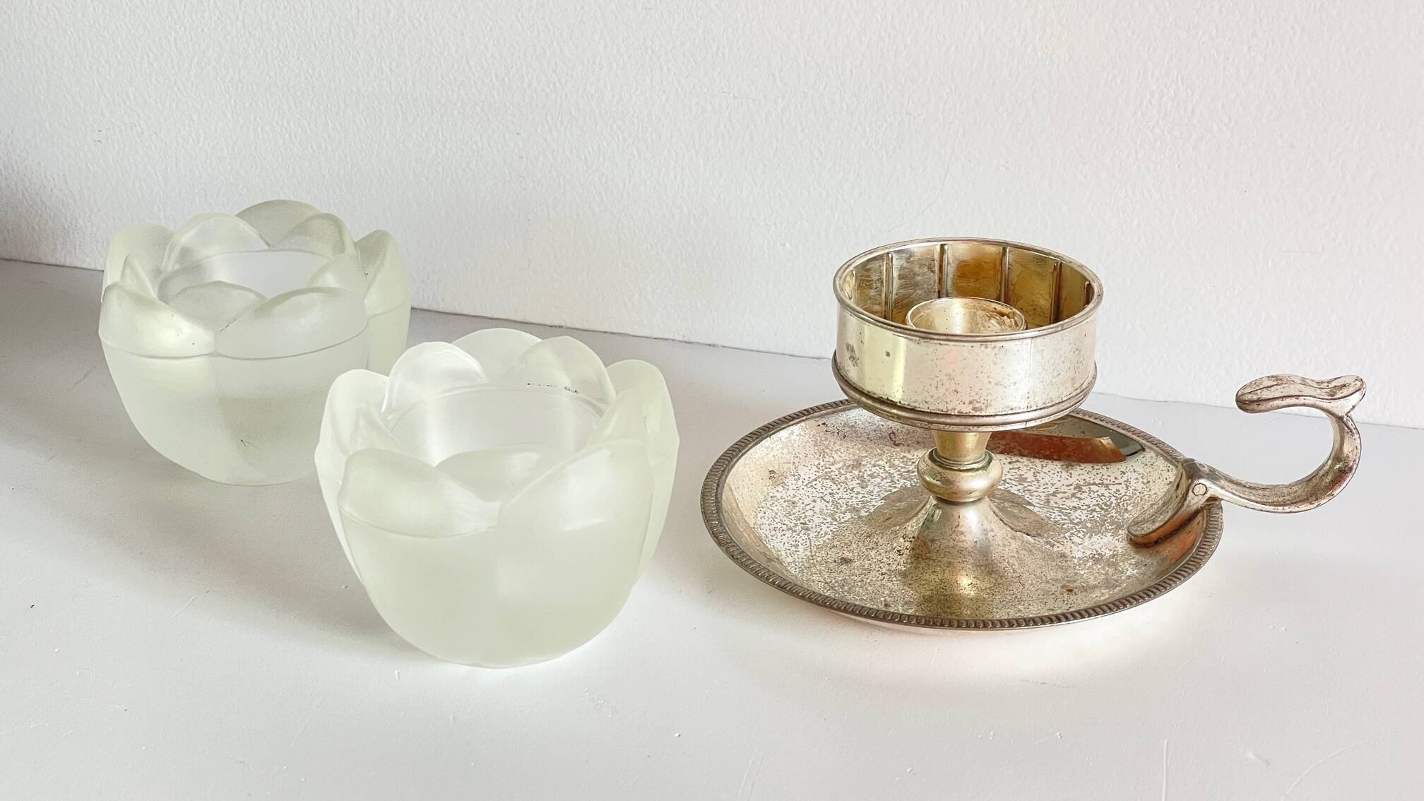 Vintage Silver Glass Candle Holder