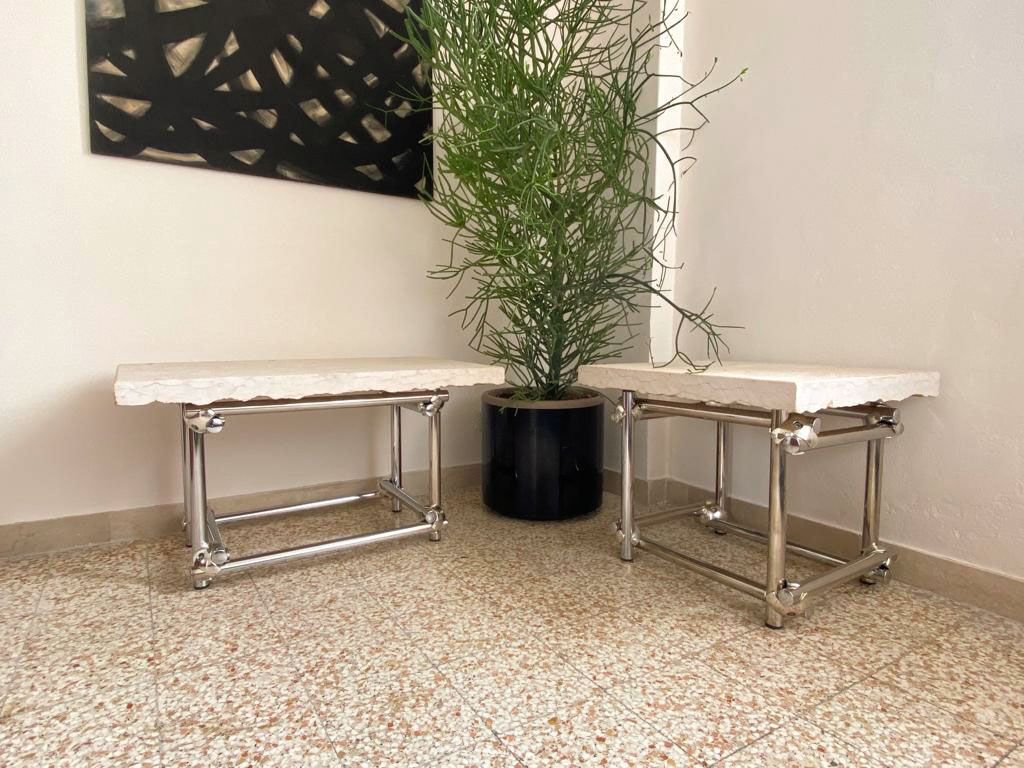 Coffee table in chromed rod