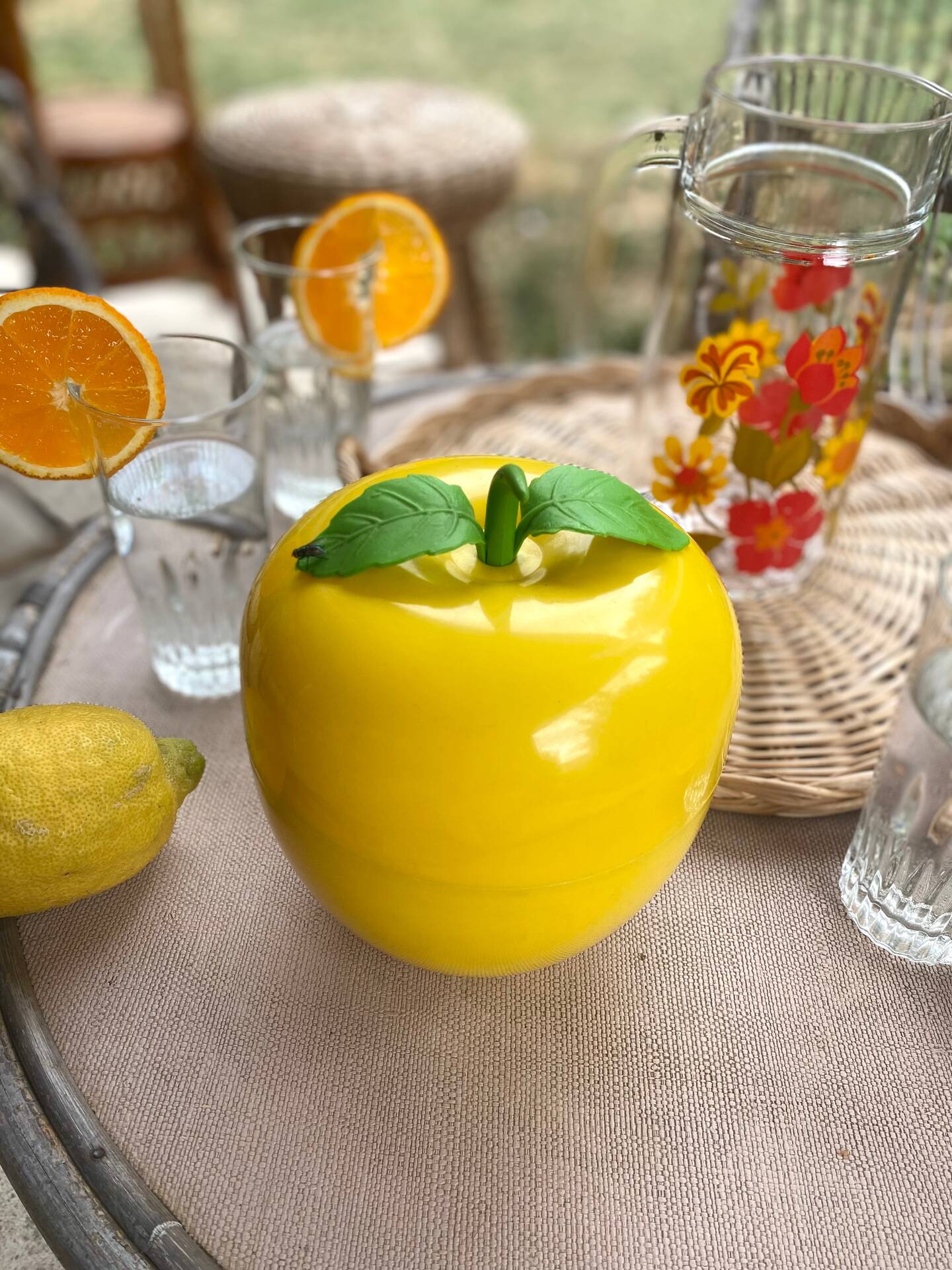Vintage yellow plastic "apple" ice bucket from the 1970s.