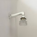 Pair of vintage art deco wall lights, porcelain and sandblasted glass, France 1930