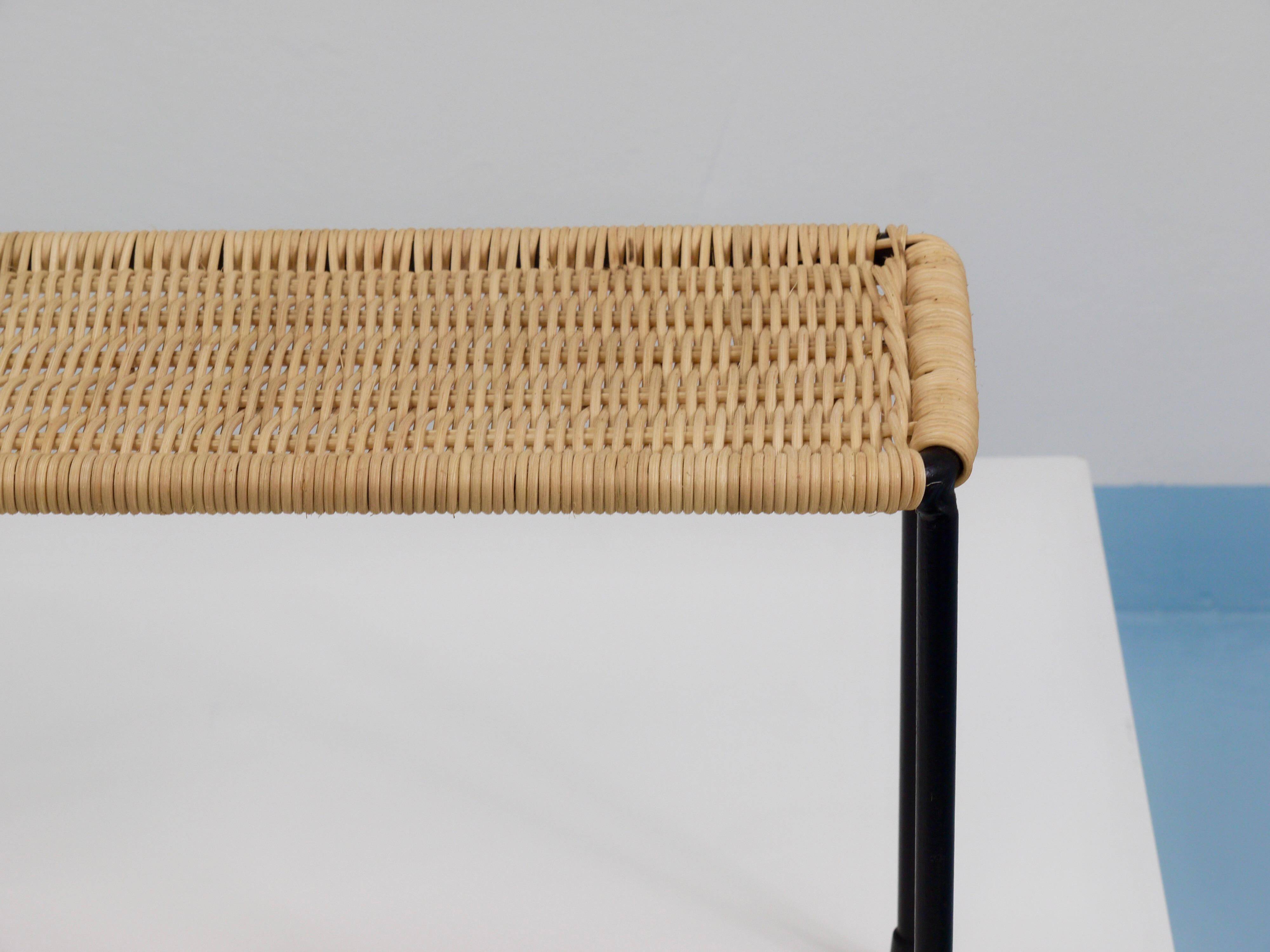 Carl Aubock side table, bench for flowering plants, iron, rattan, wicker, Austria, 1950s