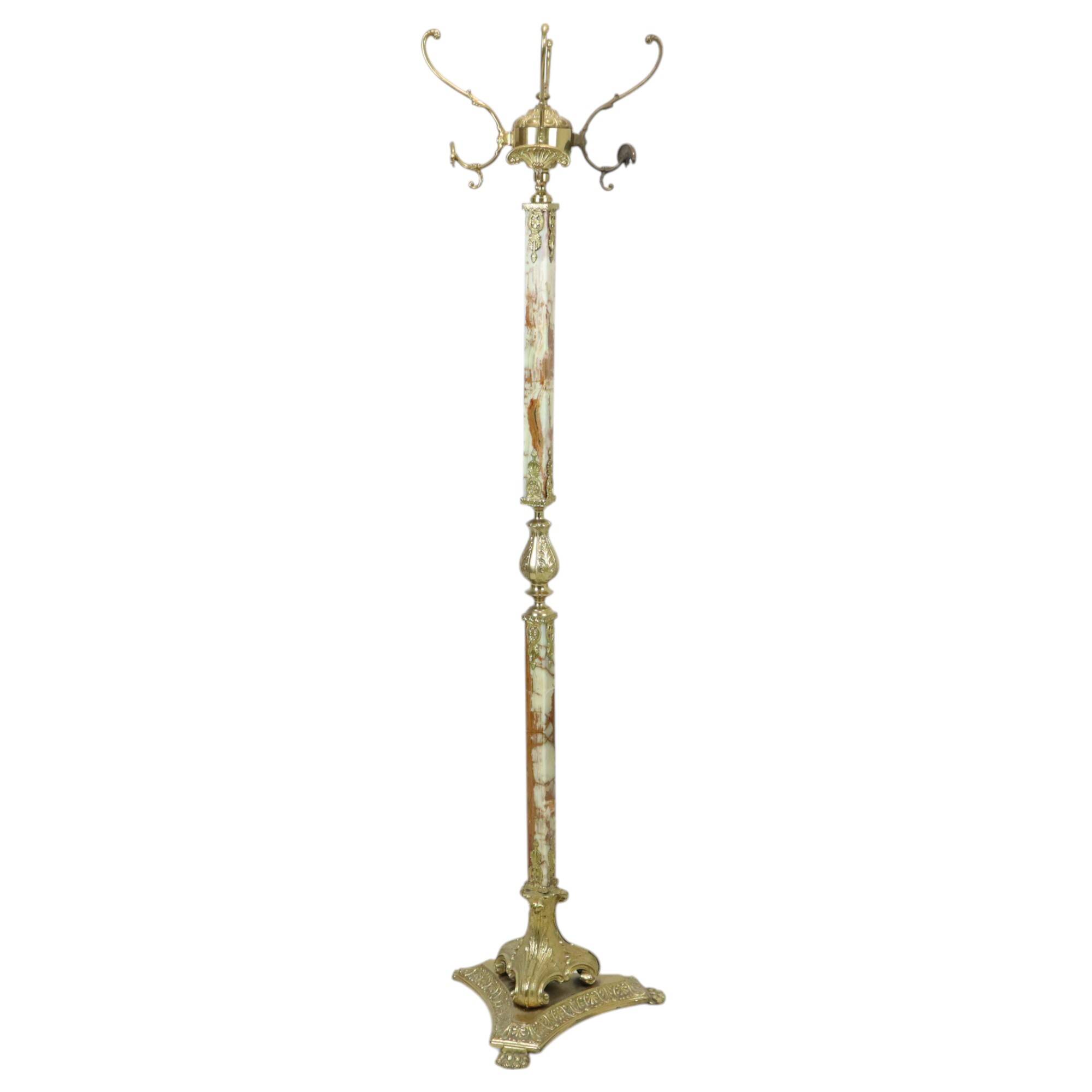 Porte-manteau Hollywood Regency en onyx et laiton, années 50, 167 cm