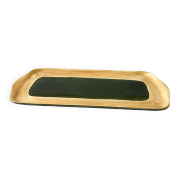 Salins green enamel ceramic cake dish model "Capvern" 60s-70s