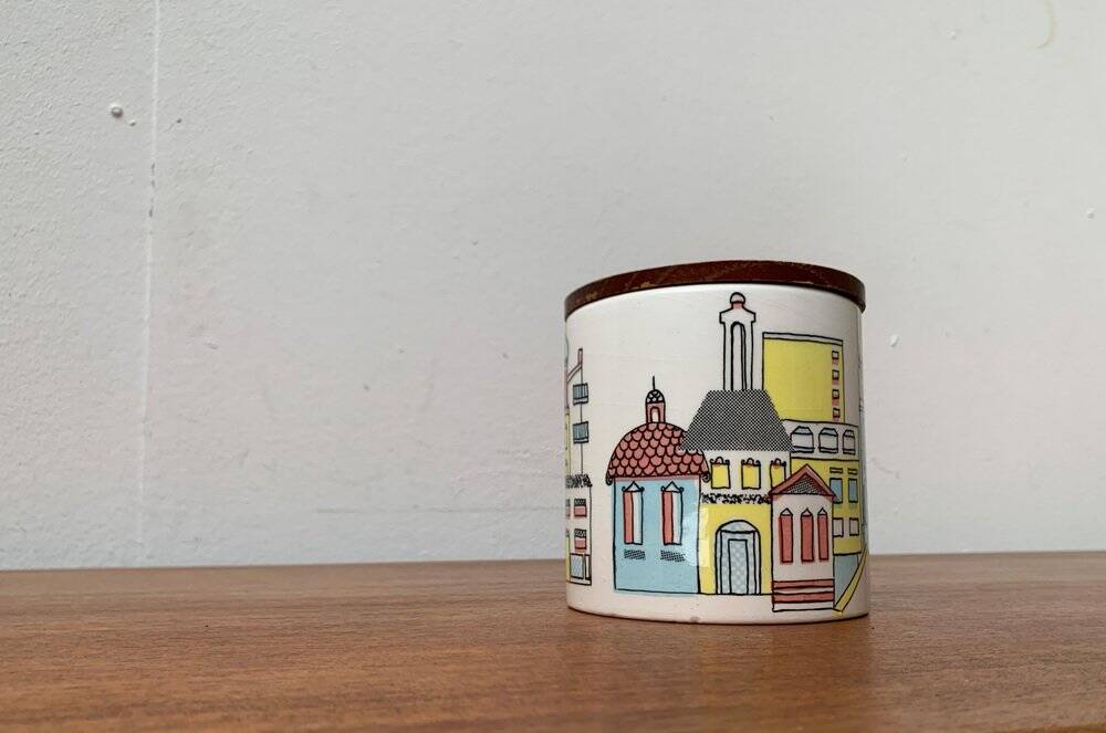 German ceramic box or mid-century biscuit jar with a teak lid by SMF Schramberg Keramik, 1960s