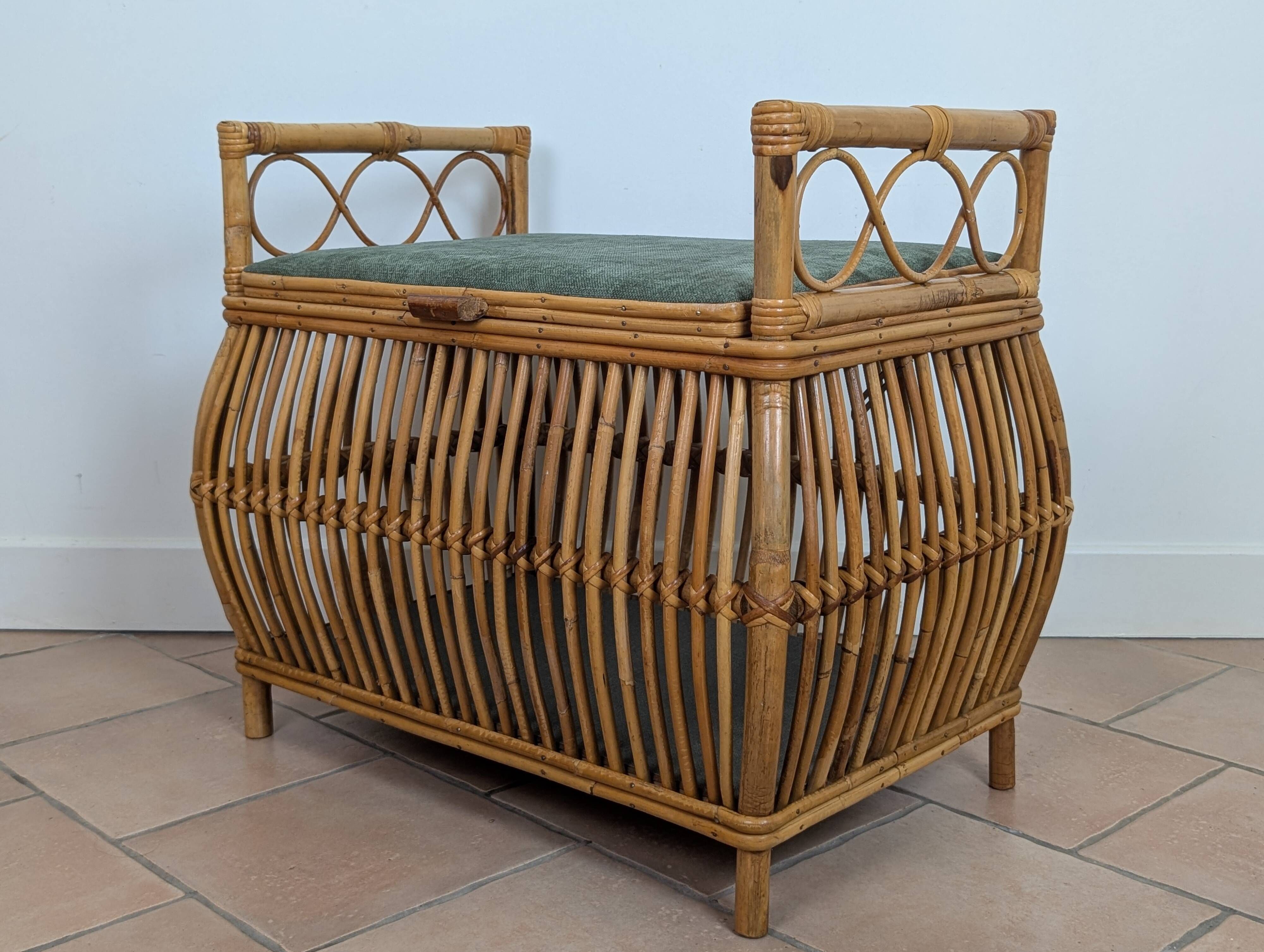 1960s rattan storage bench