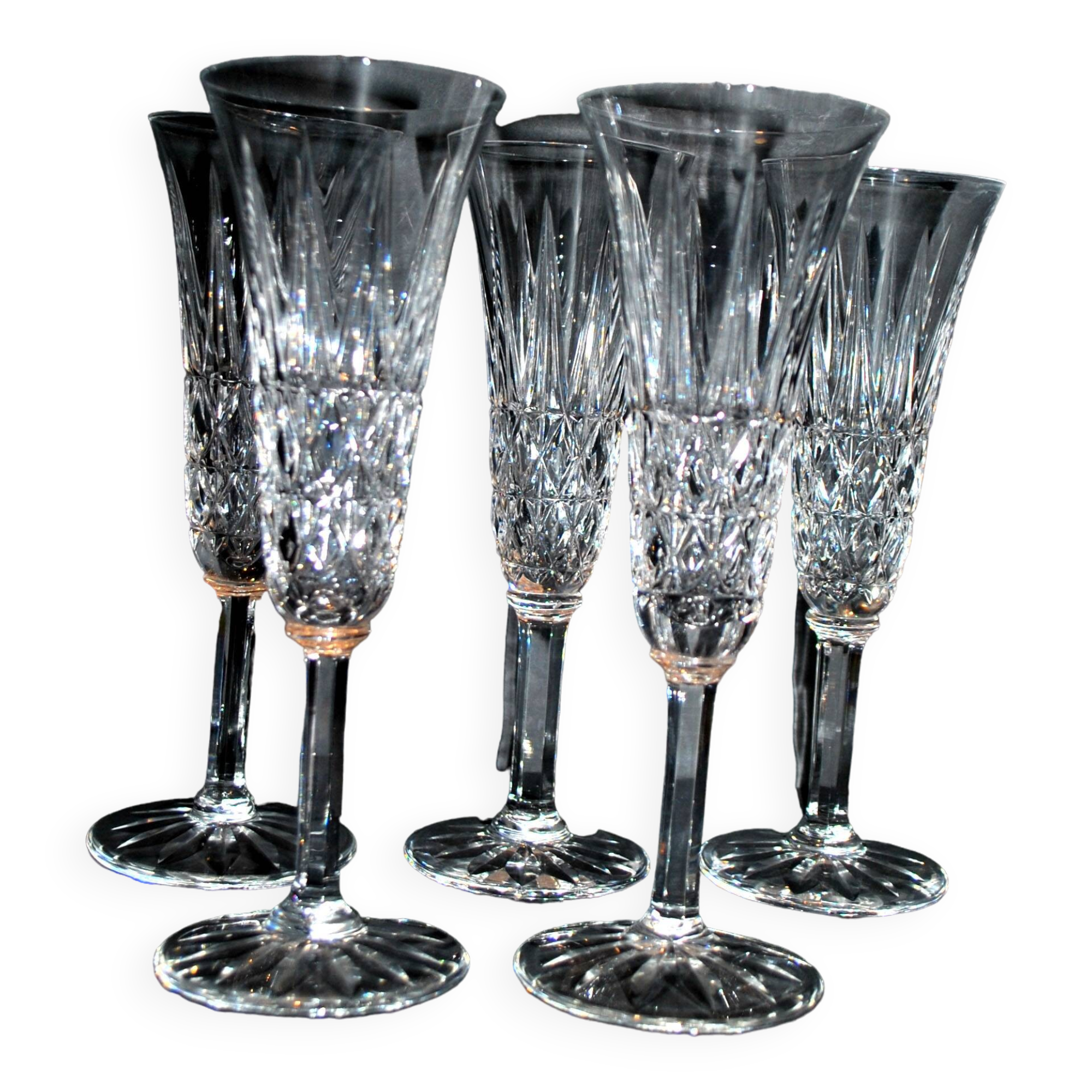 Set of 5 tarn champagne flutes in cut crystal from saint-louis h18.7cm
