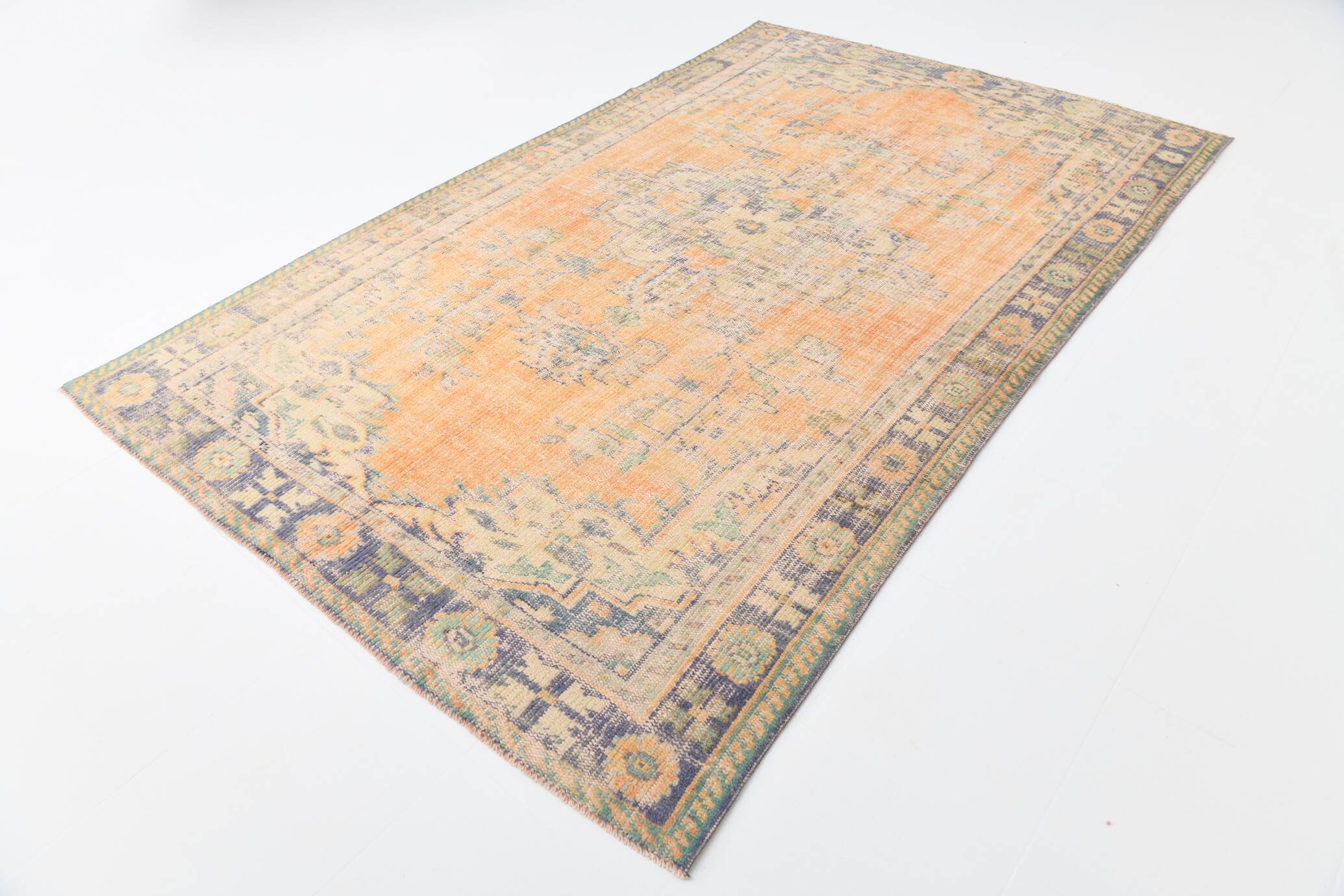 6x10 Turkish Light Orange Cream Vintage Rug, 195x313Cm