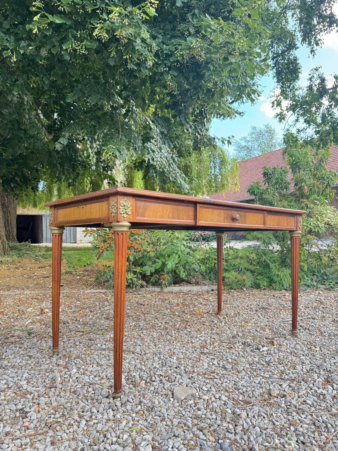 Louis XVI style mahogany flat desk, 19th century
