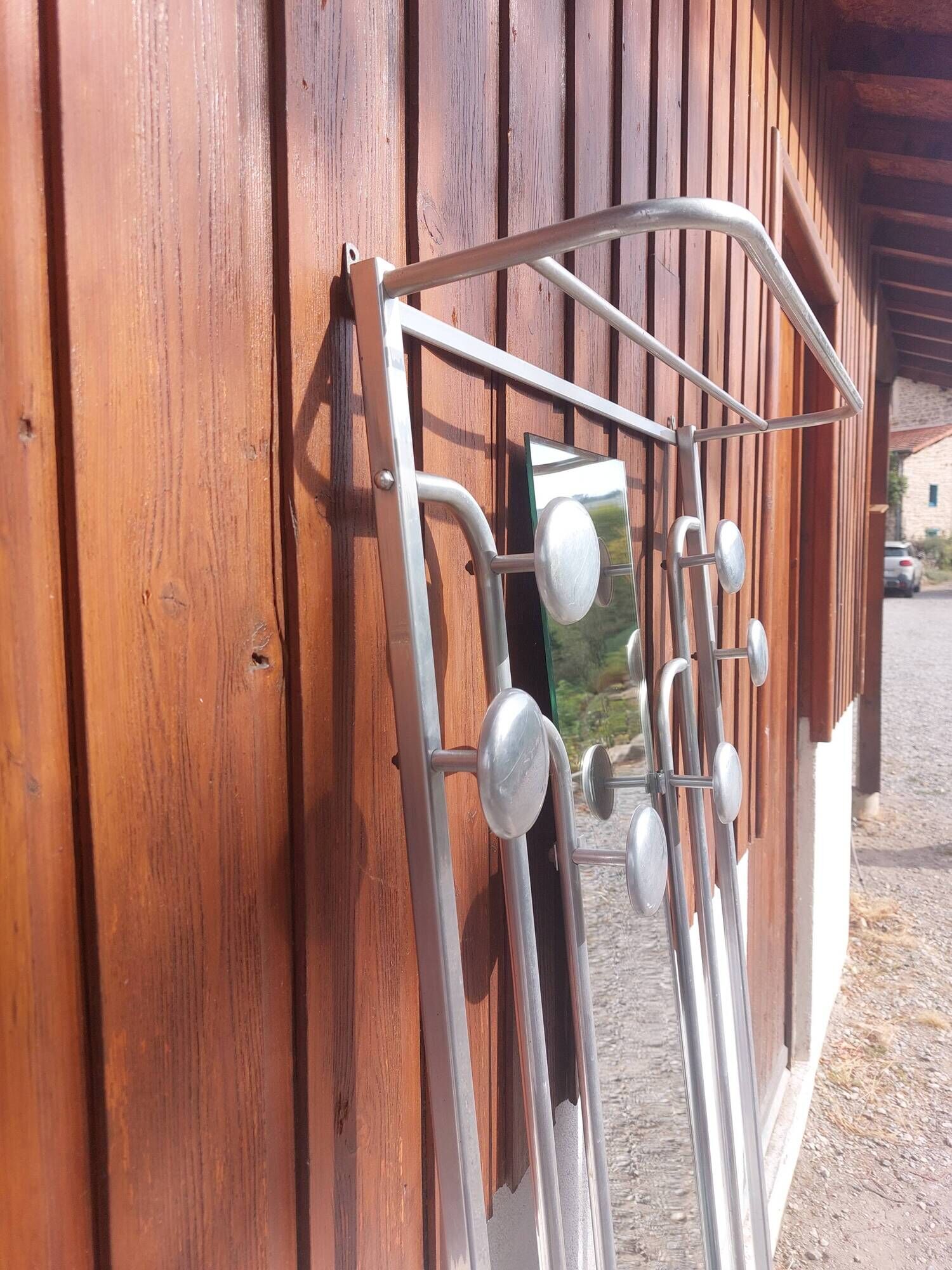 aluminium entrance coat rack, hooks, vintage, industrial