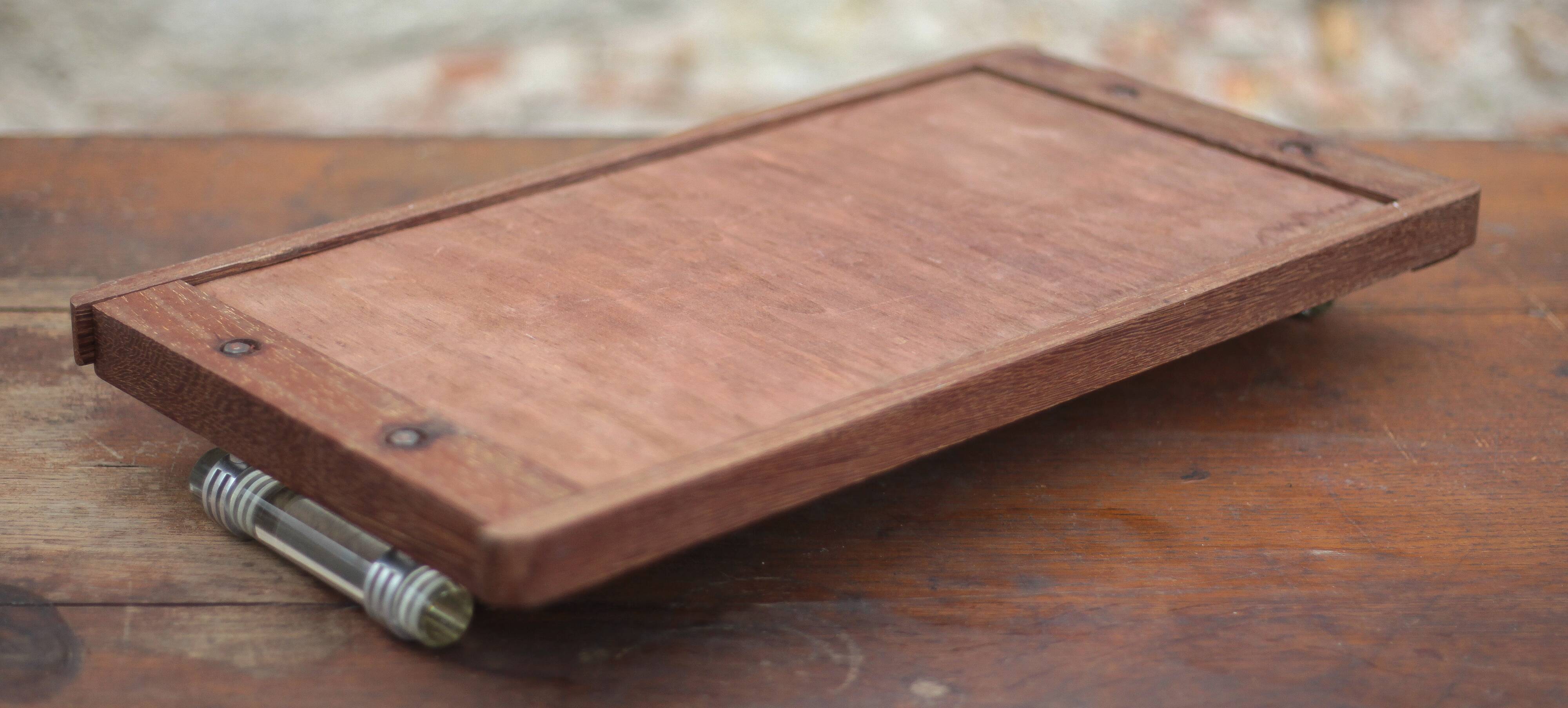 Art deco wooden tray, wooden tray with glass handles, breakfast tray