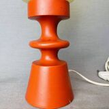 Lampe de table en bois d'oranger portugais et verre à graines ambrée