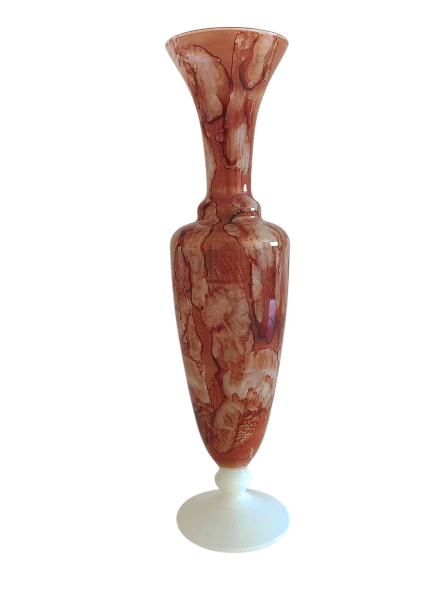 Rococo Revival Opaline Glass Vase by Stelvia, Hand-Blown, Italy, 1950s