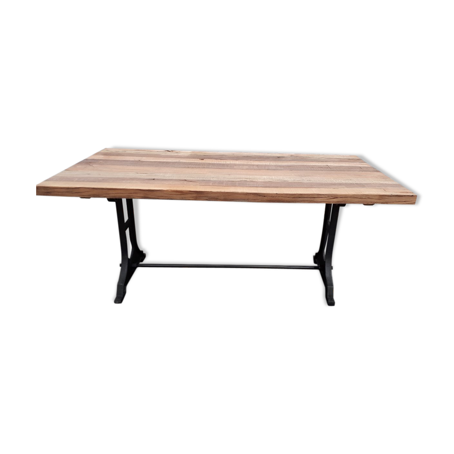 Table design industriel avec superbe piétement en fonte estampillé Singer