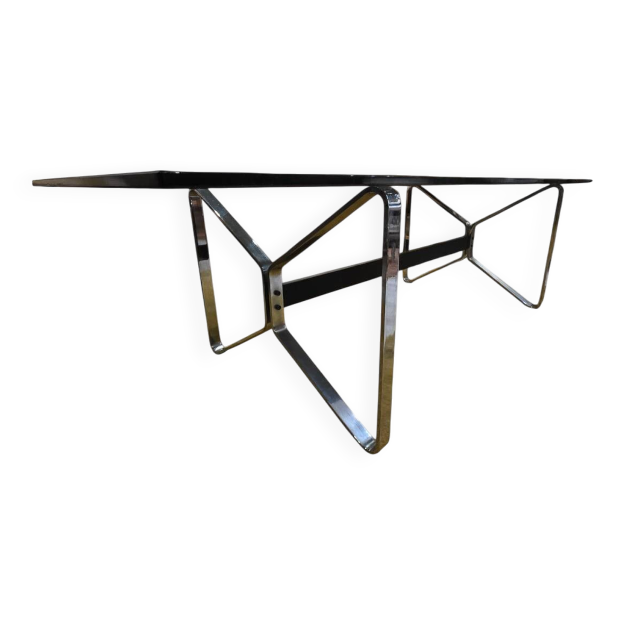 Smoked glass and chrome designer table – 70s Italian style