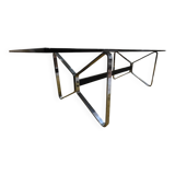 Table design verre fumé & chrome – Style italien années 70