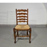 4 chaises à dossier échelle / 1 accoudoir / avec coussins en jonc