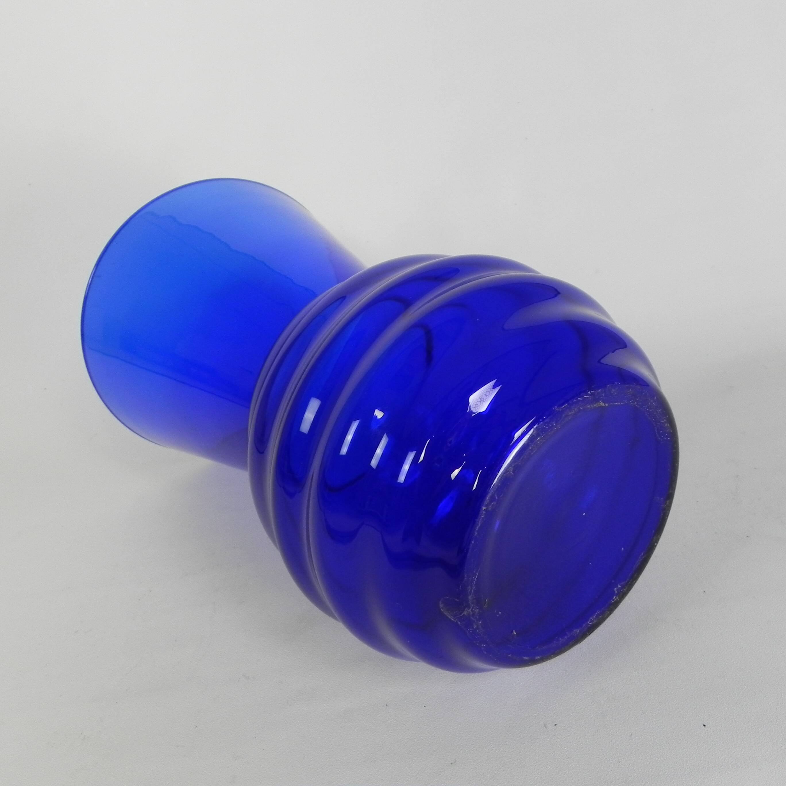 Art Deco vase with ribbed base, cobalt blue, 1930s
