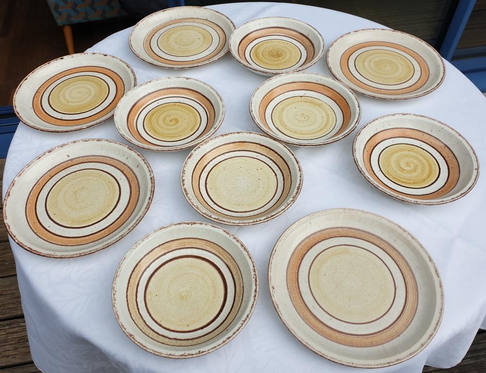 Set 11 plates Gien France model Etna spirals bohemian retro 1970