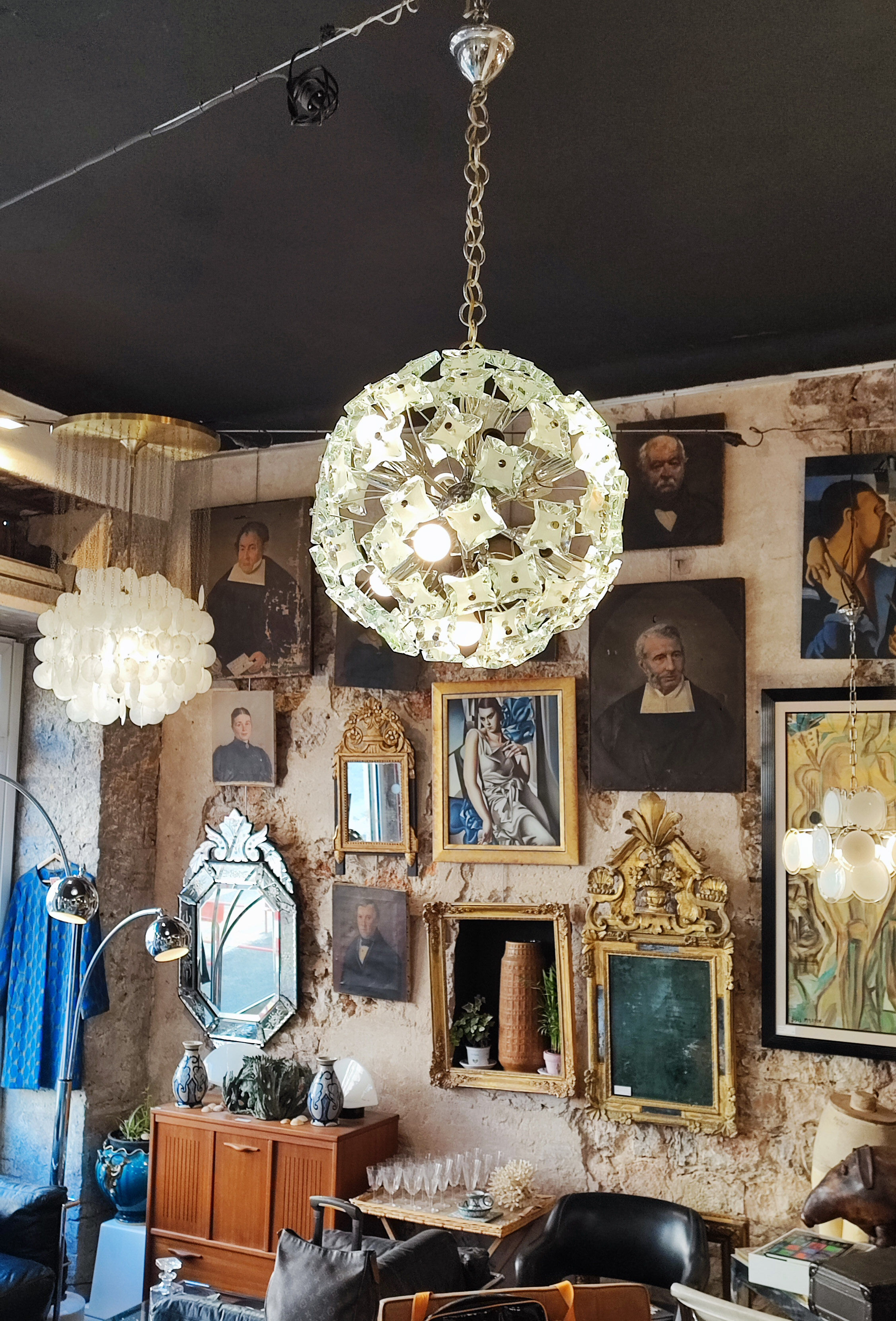 Sputnik chandelier cut glass 1960