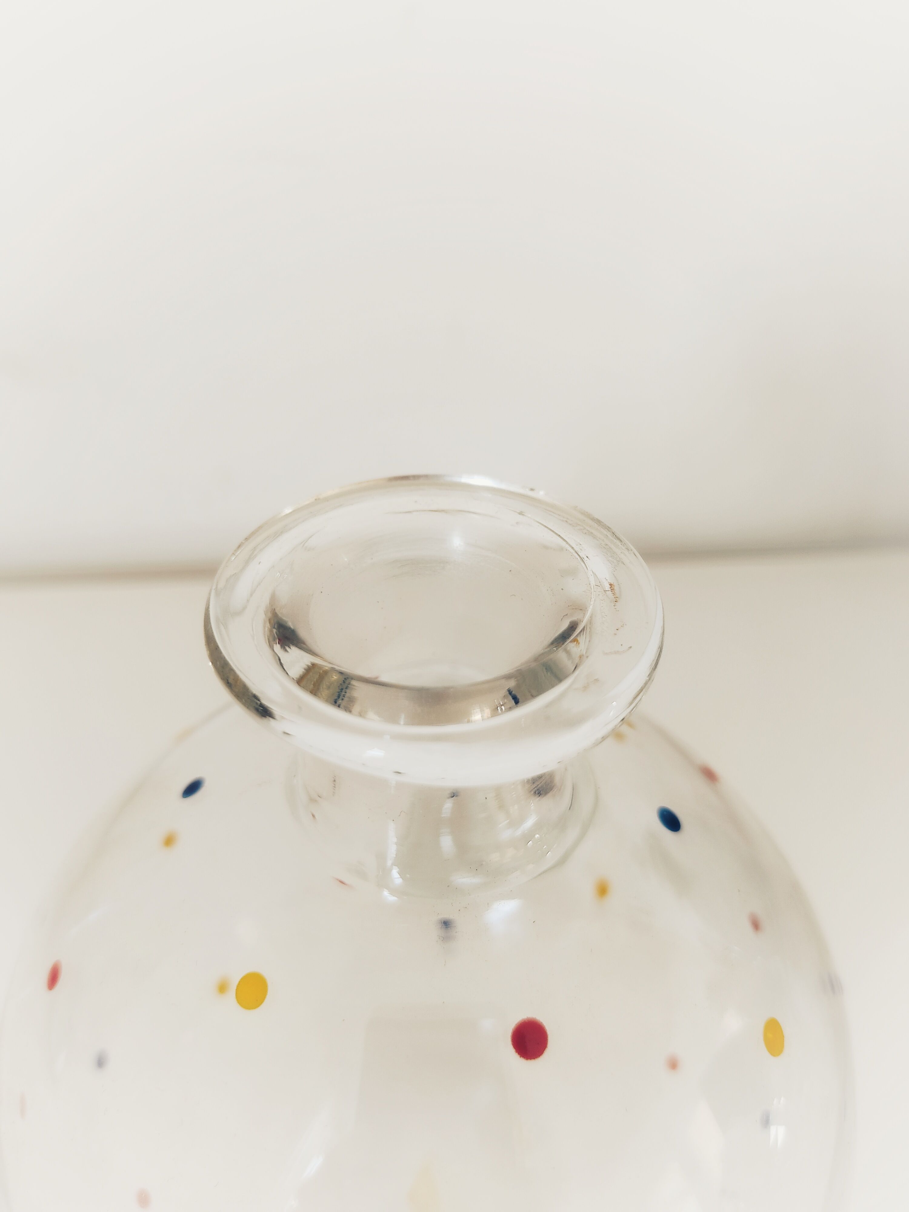 Crystal decanter with colored enamel dots