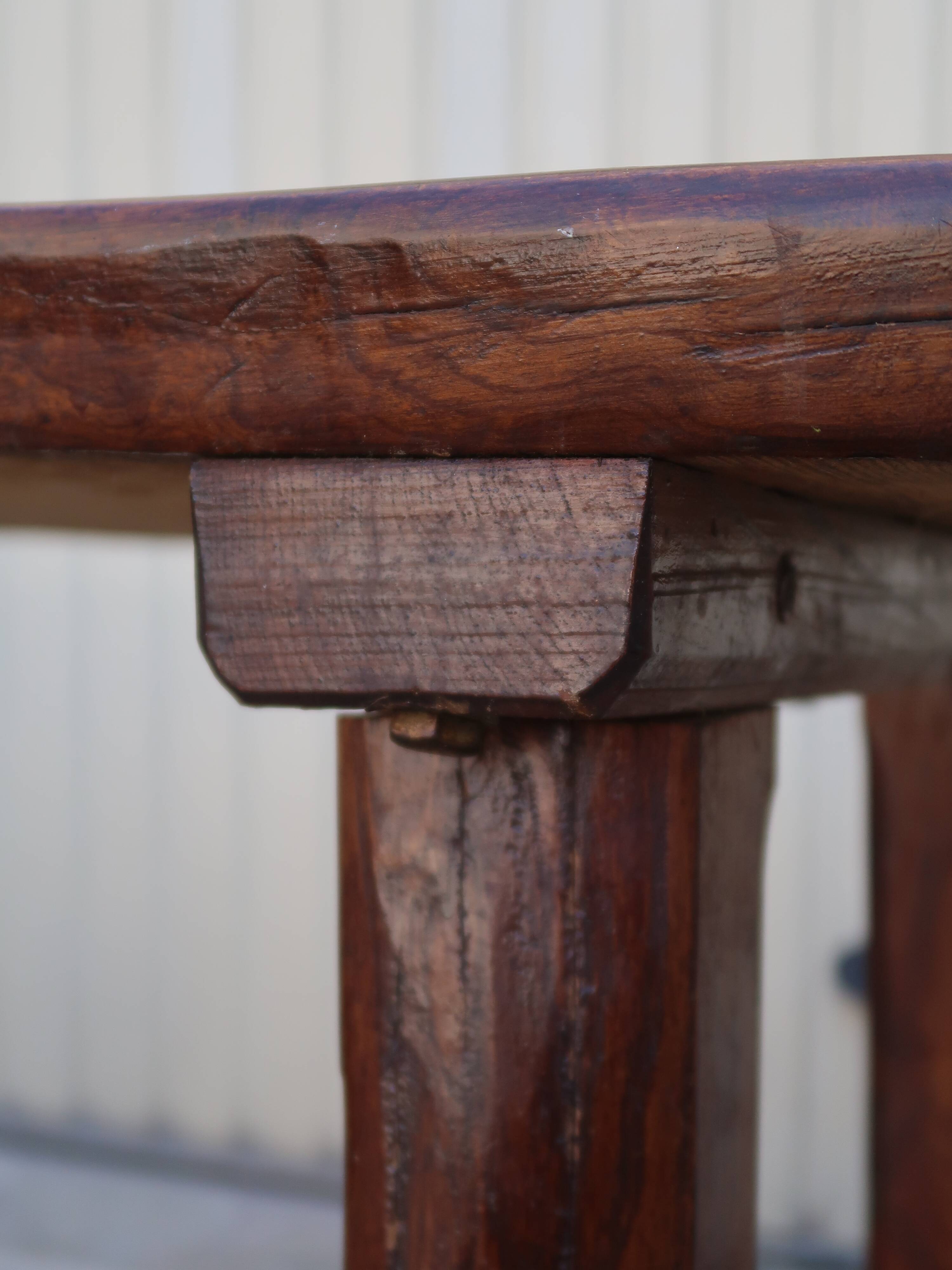 Dining table + 2 brutalist benches in vintage 1950s elm.