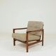 Fauteuil vintage en tissu chiné beige moutarde et olive, Pologne 1960