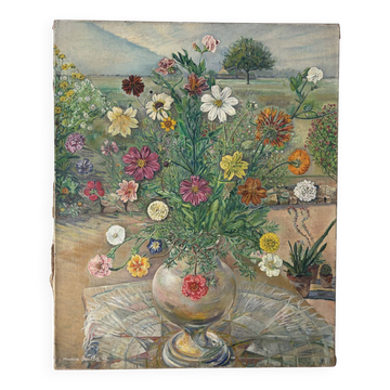 Le bouquet en croix, huile sur toile signé Maurice Bouillot 1947