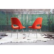Ensemble de 8 chaises en acier chromé et laine orange, 1960