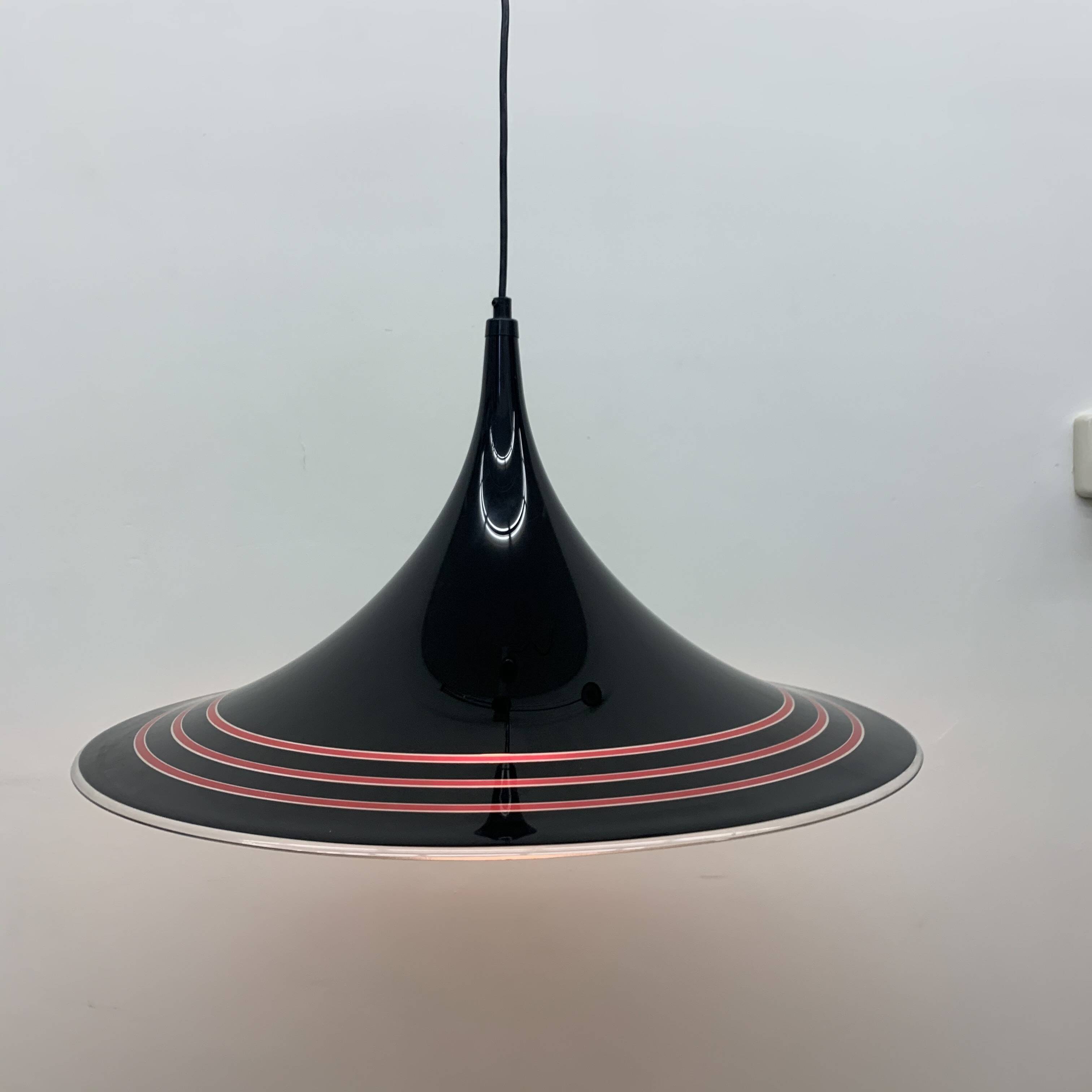 Vintage plastic meblo guzzini black trumpet hanging lamp , 1980’s