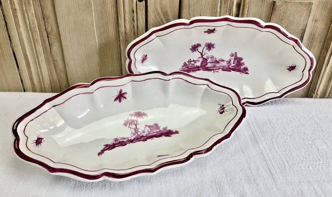 Round dish Gien model pink landscapes 1960 1971