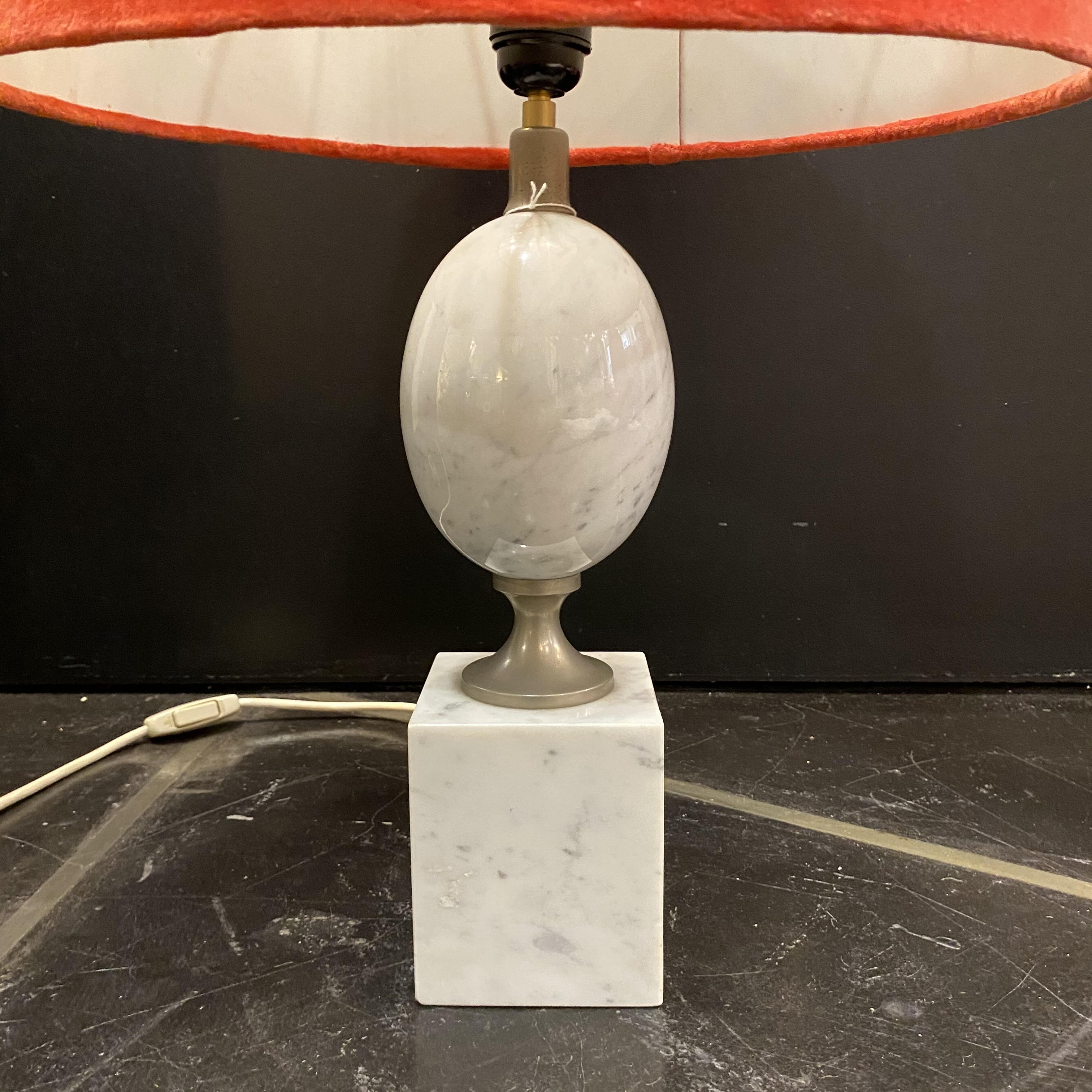 1960s Staturio marble table lamp with vermillion velvet shade