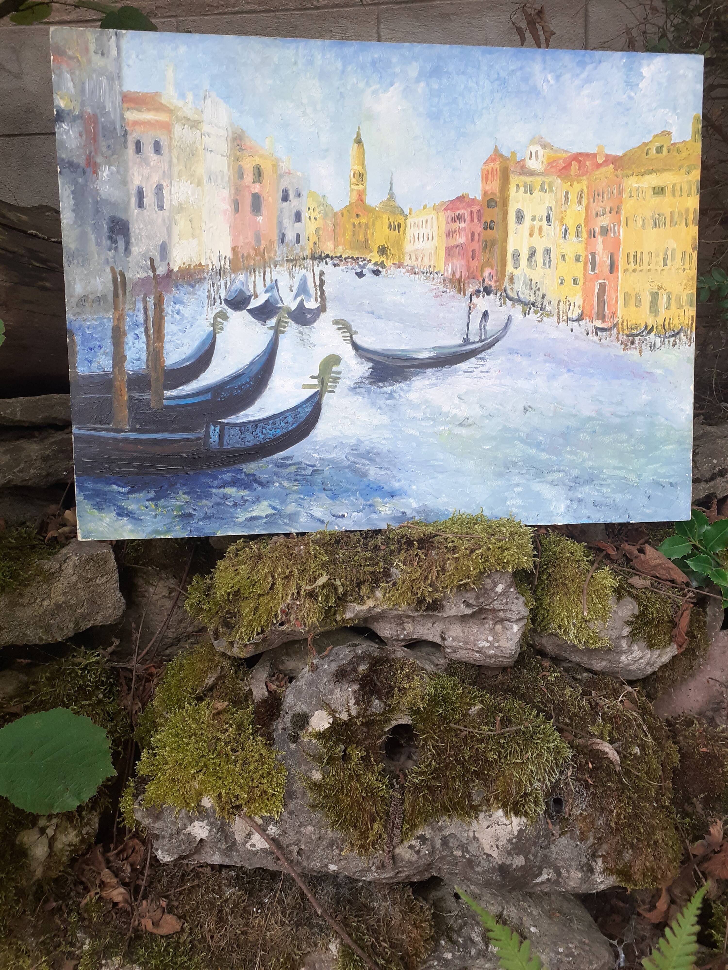 Huile sur panneau du Grand Canal à Venise