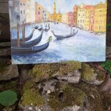 Huile sur panneau du Grand Canal à Venise