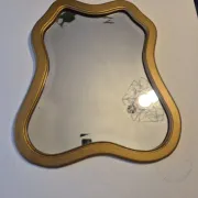 Vintage organic bevelled gold wooden mirror, Art Deco period.