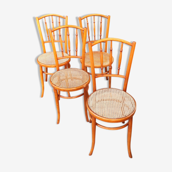 Série 4 anciennes chaises Fischel chaise bistrot assise cannée