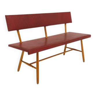 Scandinavian bench in imitation leather, Sweden, 1950
