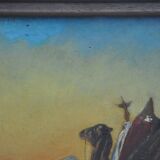 Ancienne peinture huile s bois, orientaliste bédouin dromadaire désert non signé