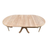 Table à manger ronde extensible décapée en merisier massif brut pied centra