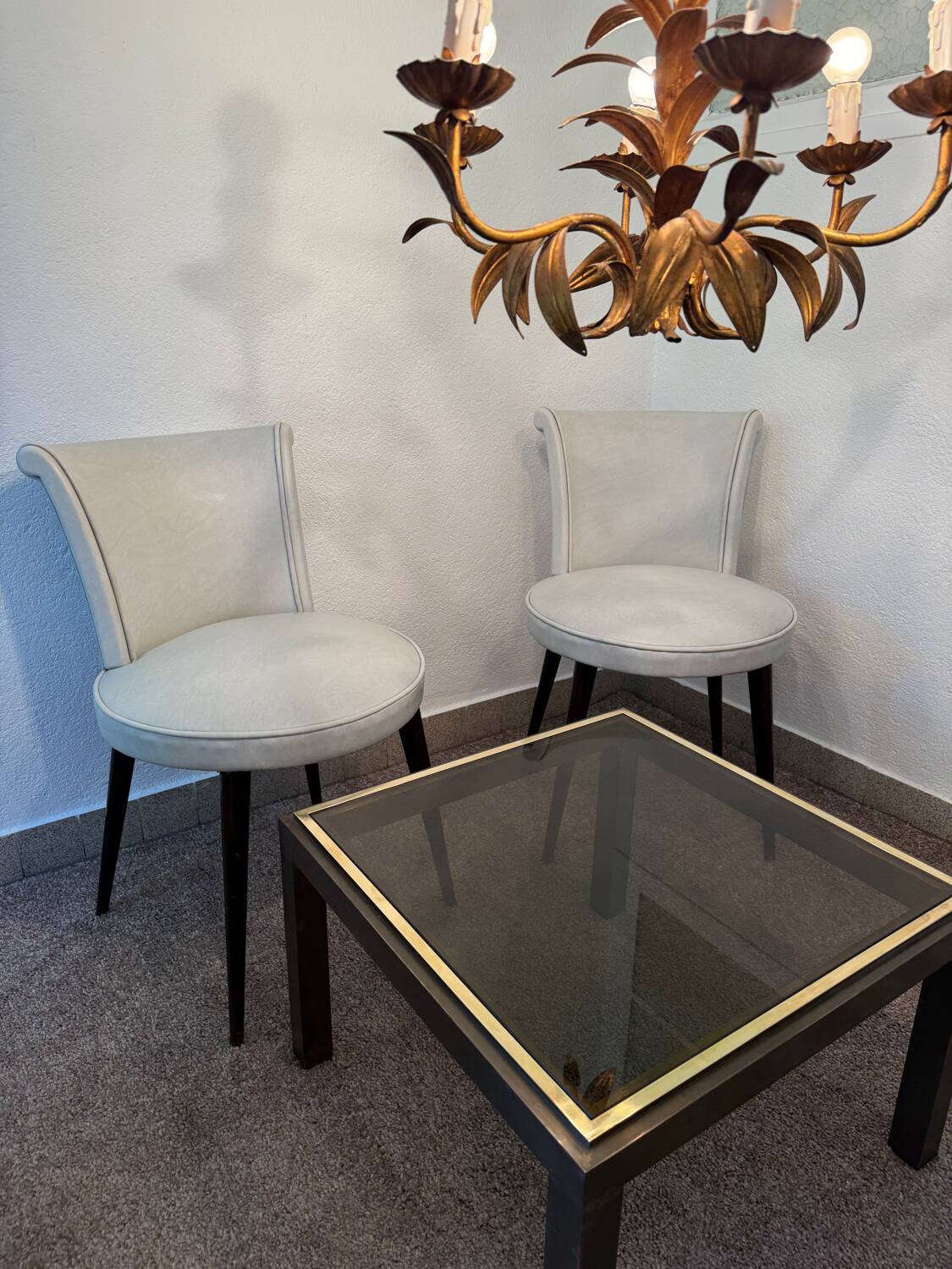 70s Hollywood Regency style gold-plated brass chandelier