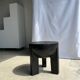 Black mango wood tripod side table with a semi-spherical top, height: 45 cm, diameter: 44 cm.