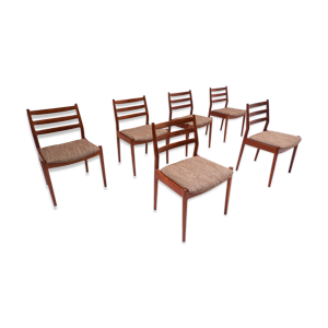 Ensemble 6 chaises salle à manger scandinaves en bois milieu siècle