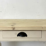 Table, legs light beige, top solid wood raw