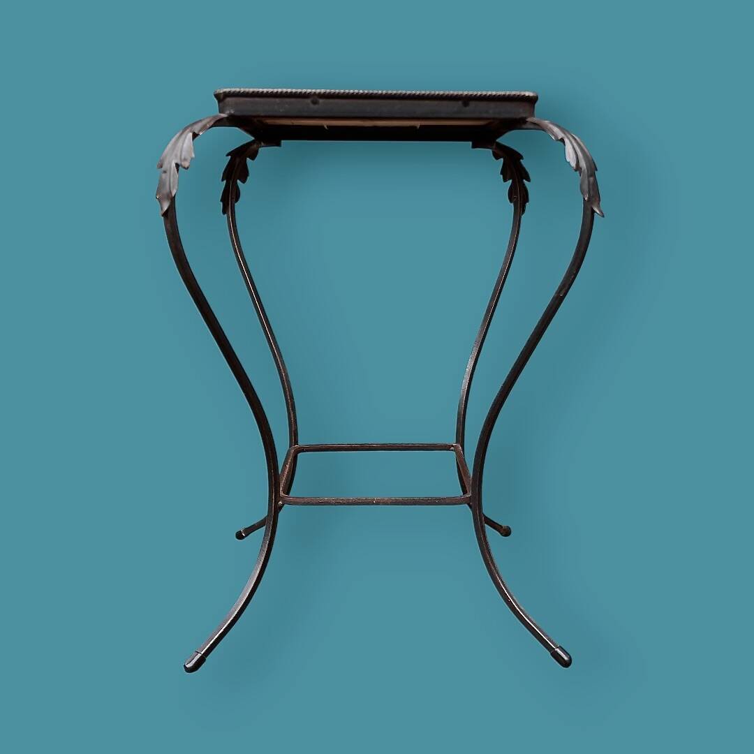 Vintage side table in wrought iron & ceramic – 1960s