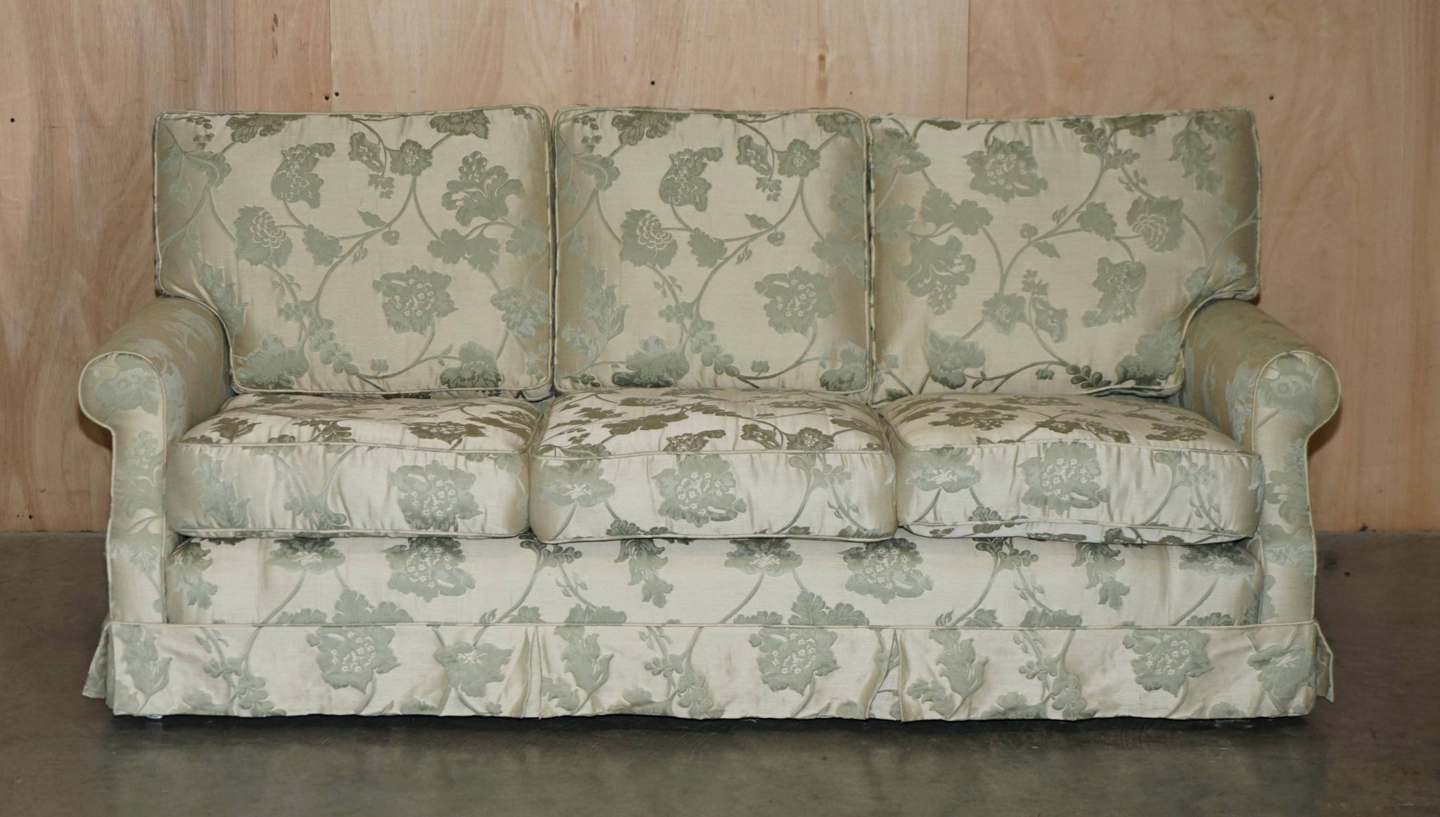 Pair of Howard & Son's style sofas in floral patterned silk blend.