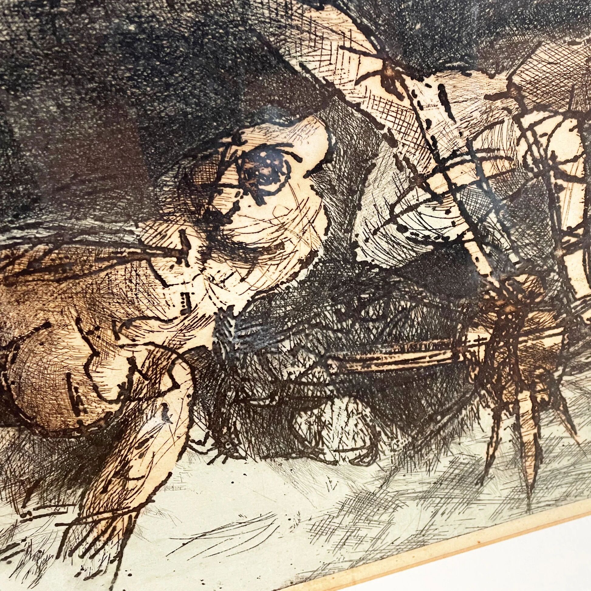 Dutch art print of a jumping frog, 1970, signed and numbered.